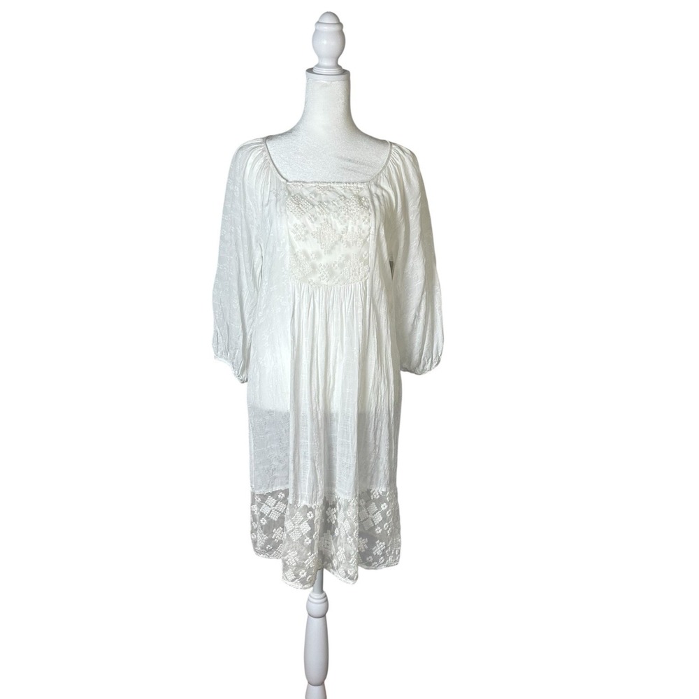 Velvet by Graham & Spencer White‎ Boho Peasant Dress M Lace Hem Cottagecore Y2K